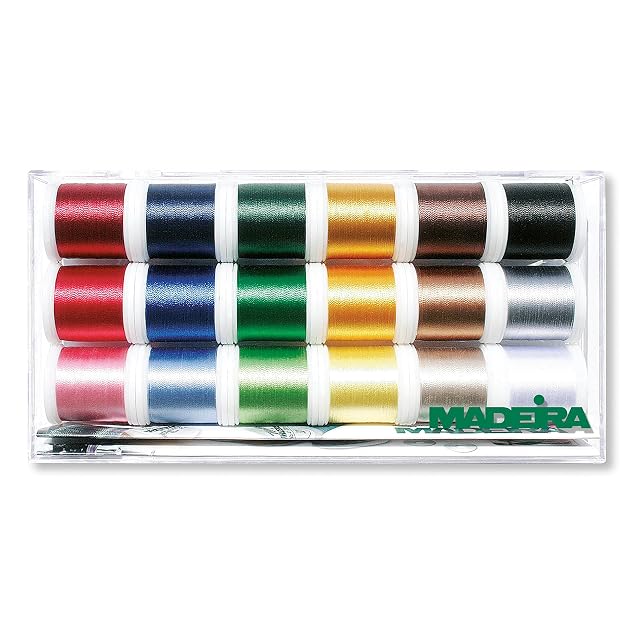 Coffret de fil à broder Madeira Polyneon, dix-huit bobines